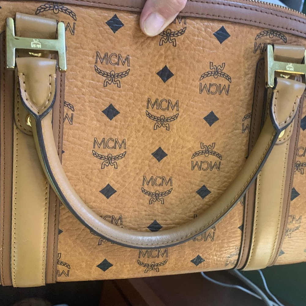 MCM Cognac Brown Visetos Dome Satchel with Gold Hardware - Picture 4 of 11